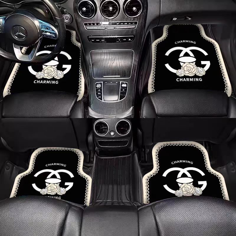 Коврик для автомобиля универсальный, черно-белый, легкий люкс, нескользящий, износостойкий