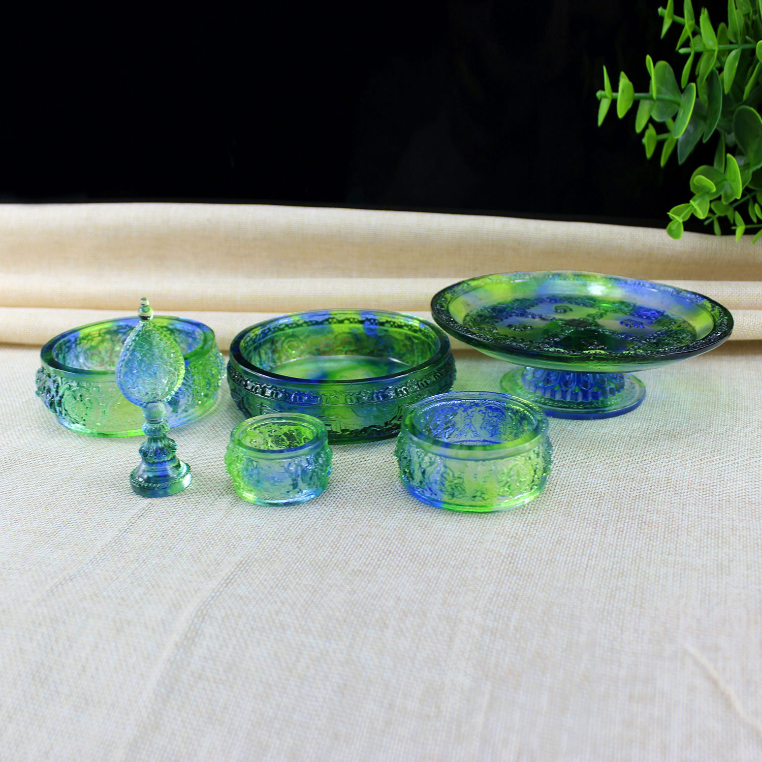 Fengming Ancient Glaze Nepal Eight Auspicious Gem Household Desktop Manza Plate Carved Xizang Tray Ornaments