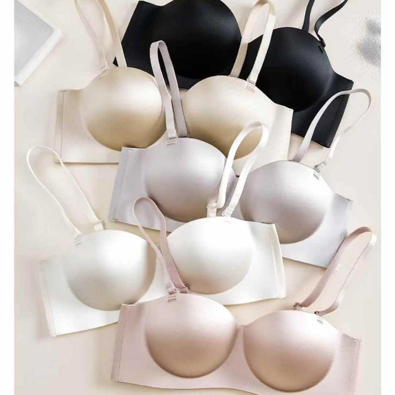 1081 Glow Cloth Satin Three-Dimensional Half Cup Underwear No Steel Ring Zero Sense Skin-Friendly Stable No-Mark Side Gathering Bra