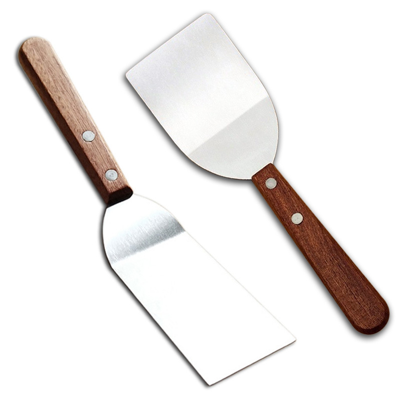 Stainless Steel Cookie Shovel Solid Wood Handle Cake Shovel Hamburger Shovel Eel Shovel Teppanyaki Fried Oyster Shovel Square Head Fried Shovel