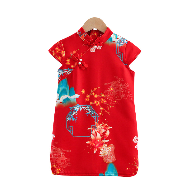Children's Cheongsam Performance Clothing 2023 New Girls Chinese Style Tang Suit Student Retro Ethnic Style Sub-Dress
