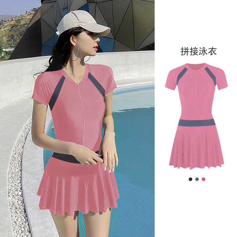 2025 Summer Internet Celebrity Hot Style Sexy Slim One-Piece Indoor Swimsuit Sunscreen Hot Spring Spliced Contrast Color Swimsuit for Women