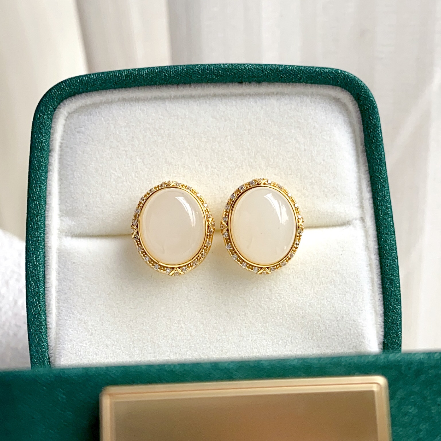 Natural Hetian Jade White Jade Earrings S925 Sterling Silver Inlaid with High-End Hetian Jade Mutton Fat Spot Wholesale Holiday Gifts