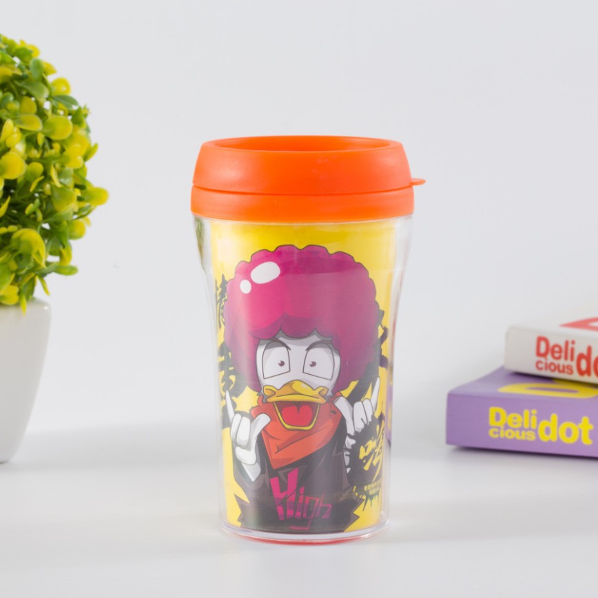 Double Layer Plastic Small Cup Fashion DIY Advertising Cup 250ml Plastic Milk Cup Promotional Gift Cup Cardboard