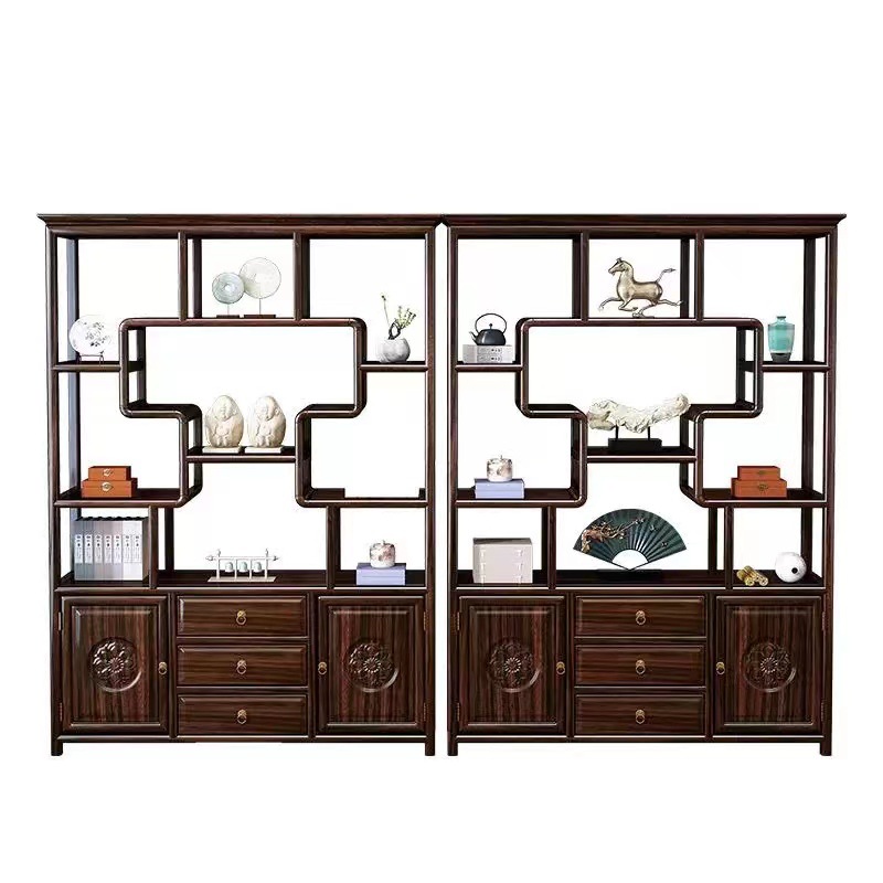 New Chinese Style Ebony All Solid Wood Antique Rack Living Room Hallway Duobaoge Tea Display Cabinet Zen Villa Tea Room