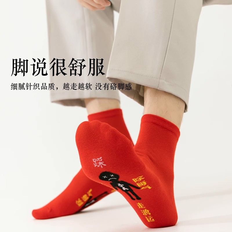 2025 Year of the Snake Zodiac Year Red Socks Men's Gift Mid-Calf Socks Couple Pure Cotton Horse Year Big Red Women's Short Boat Socks
