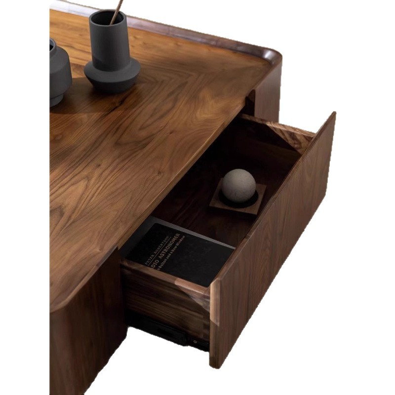 Italian Minimalist Small Apartment Wabi-Sabi Style Light Luxury Modern Living Room Walnut Color Square Internet Celebrity Storage Solid Wood Coffee Table