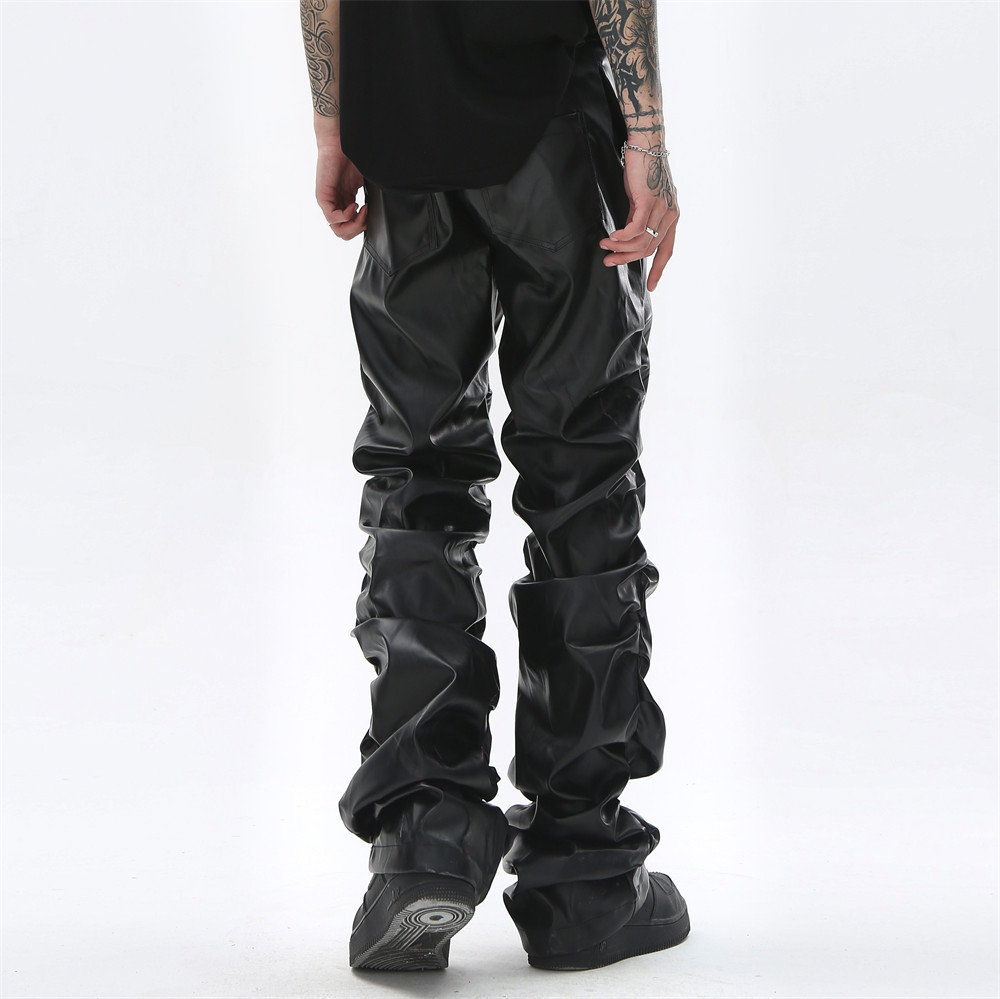 Dark Punk Niche Design Glossy Pleated Pu Leather Pants Men's Ins National Trend Hip-Hop Loose Casual Pants