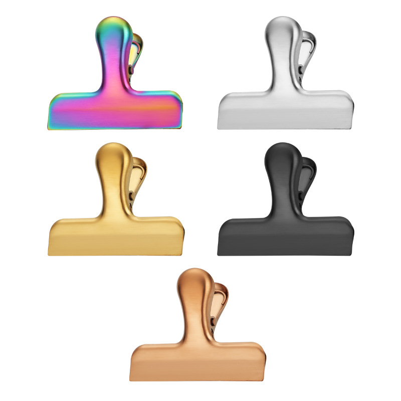 Color plated stainless steel T-shaped clip food sealing clip file book ticket snack food clip household fresh-keeping sealing clip