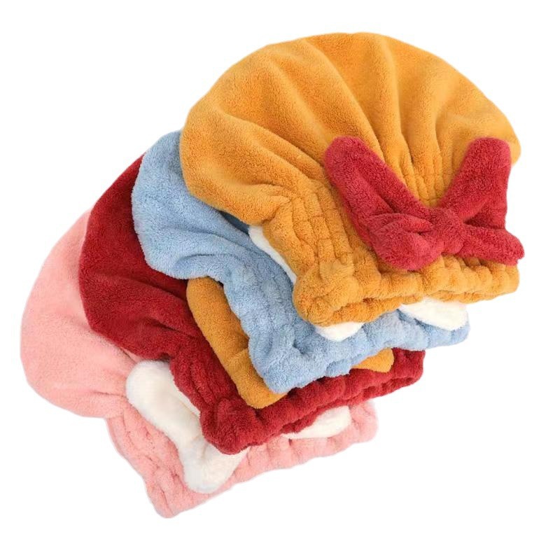 Shower cap dry hair cap women's thick super absorbent quick-drying cute bow coral fleece dry hair towel wipe turban wholesale