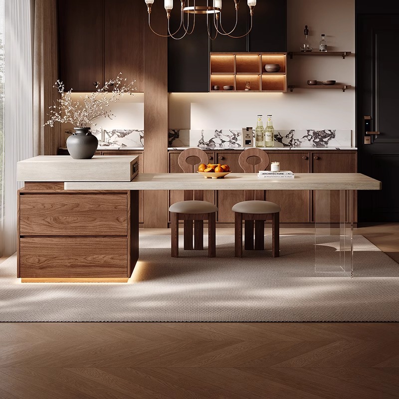 Medieval Style Island Table Dining Table Integrated Household Retractable 2025 New Kitchen Island Small Apartment Slate Island Table