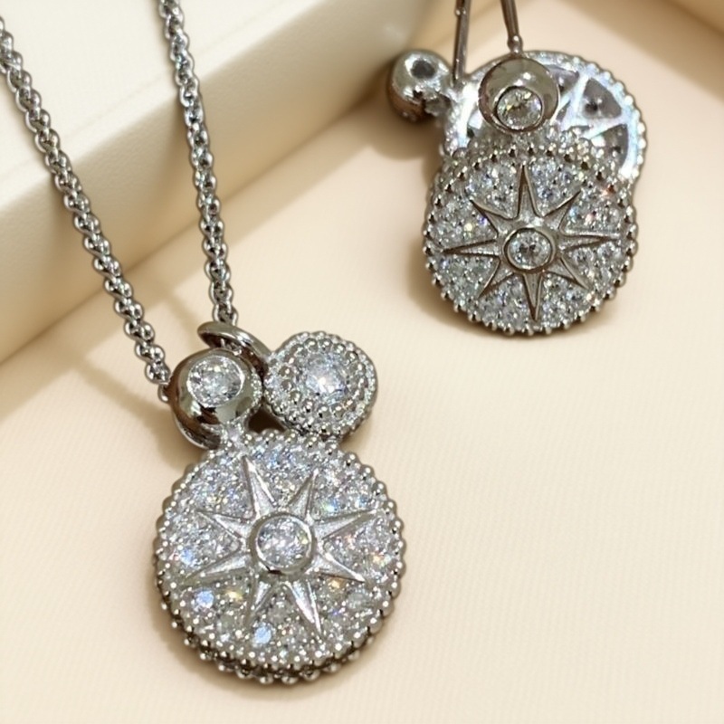 Изысканные качественные доступные роскошные серьги и кольцо с полными бриллиантами, восьмиконечная звезда, набор моды S925