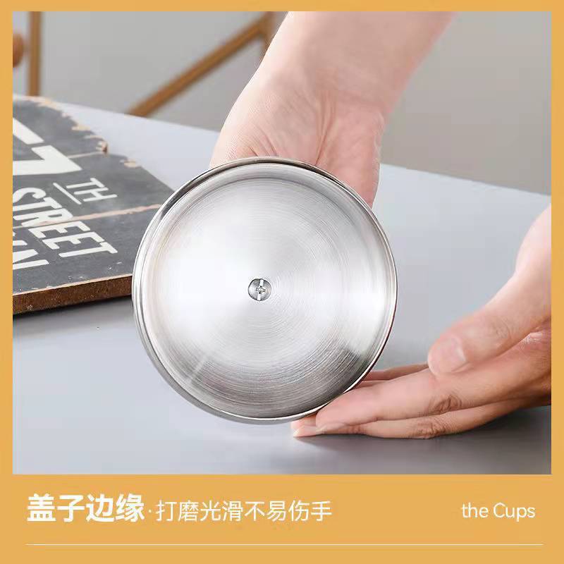 Food-Grade 304 Stainless Steel Water Cup, Kindergarten Cafeteria Anti-Scalding and Anti-Fall Cup, Household Tea Cup with Lid, Mouthwash Cup