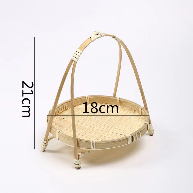 Bamboo Woven Small Basket Round Handle Refreshment Fruit Basket Pastry Tray Creative Small Bamboo Basket Multi-Layer Bamboo Woven Basket