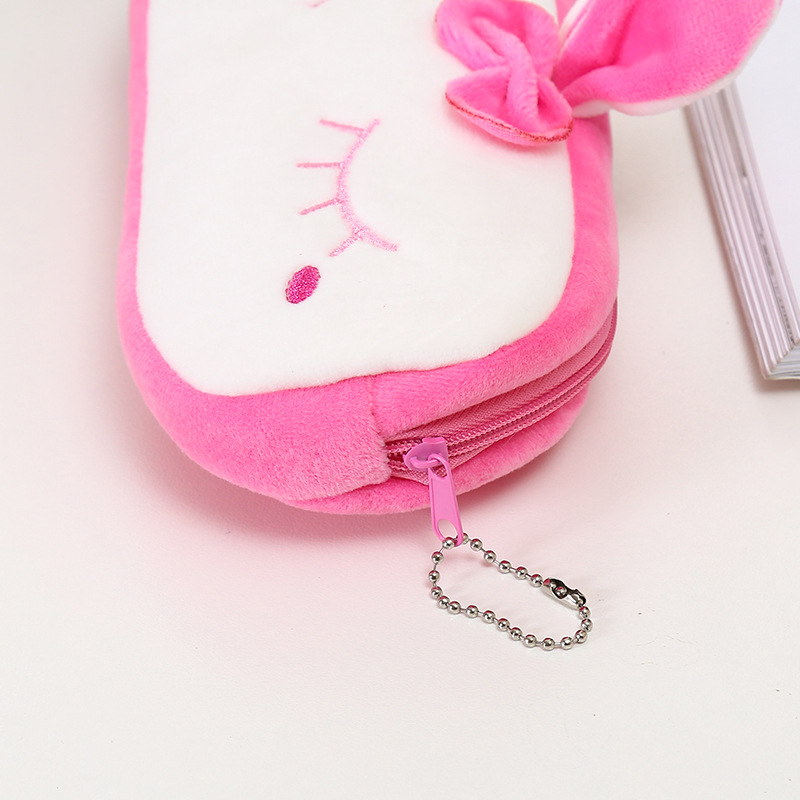 Creative cartoon zipper stationery bag large capacity soft short plush pencil case Japanese and Korean simple pencil case storage stationery box