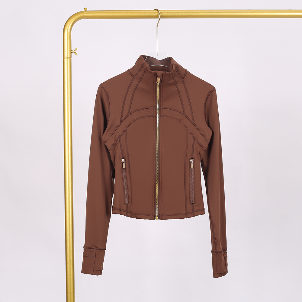 Lulu Df Stand Collar Jacket Short Jacket Tight Stand Collar Elastic Jacket Gold Zipper Fitness Yoga Wear