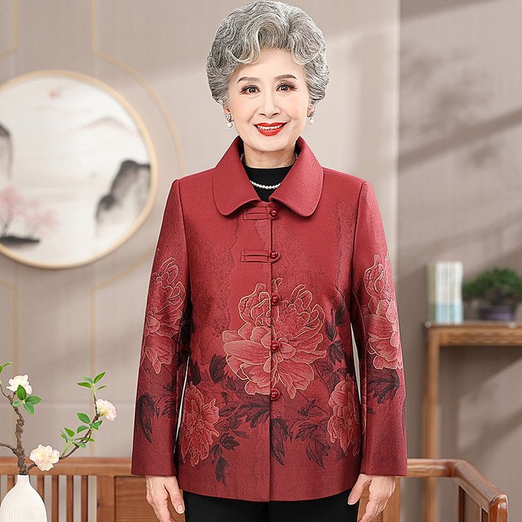 Новое пальто для мам весной и осенью, свободный верх для женщин среднего и пожилого возраста, цветочная одежда для бабушек