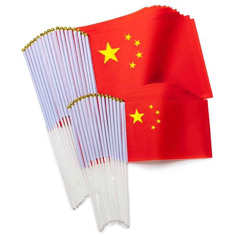 Wholesale China flag five-star red flag with pole hand holding small red flag hand waving waterproof Nano National flag National day New Year's Day