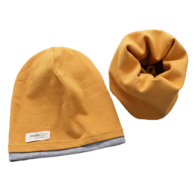 Autumn and winter new cotton children's hat scarf set double contrast color pile hat baby collar set 2 pieces tide
