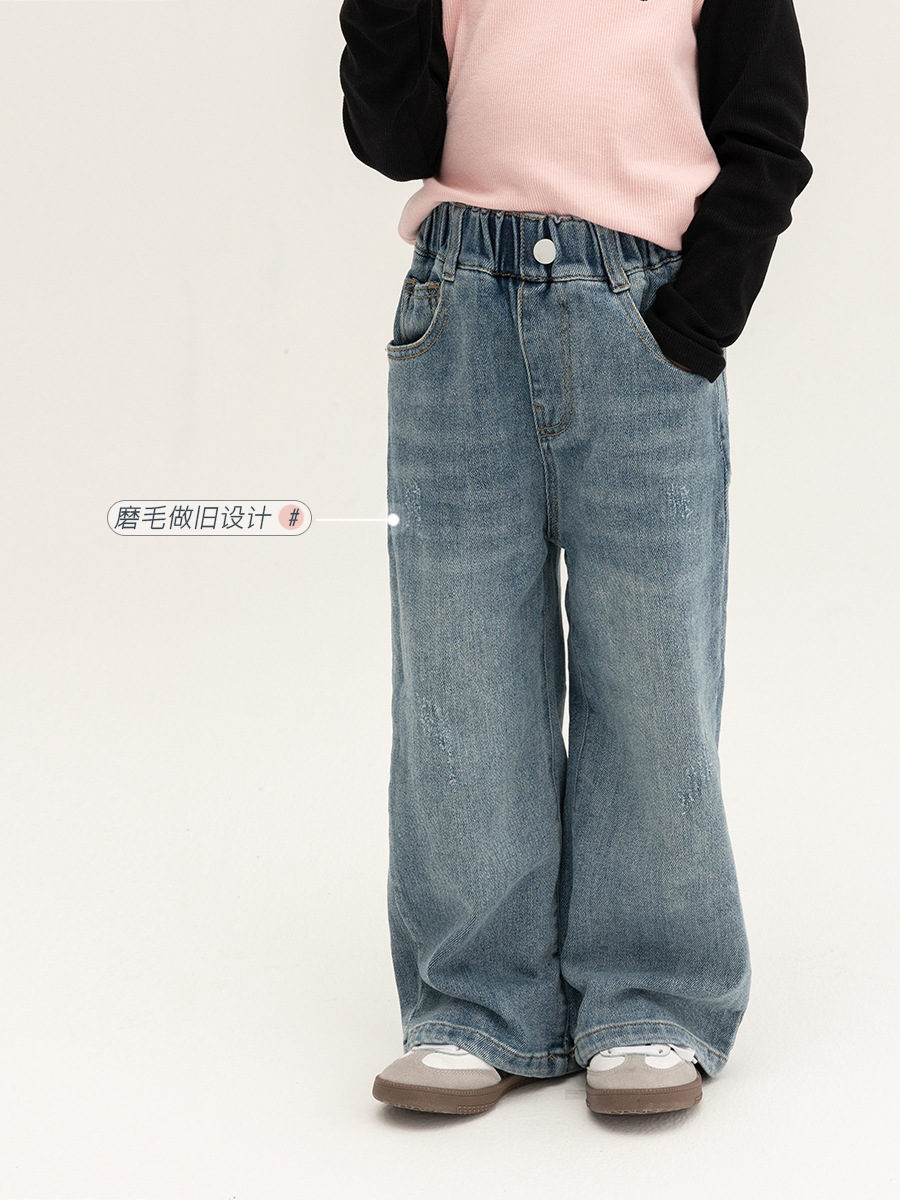 Новые джинсы для детей Весна 2025 Корейский стиль Широкие брюки Легко сочетать Прямые брюки для повседневной носки