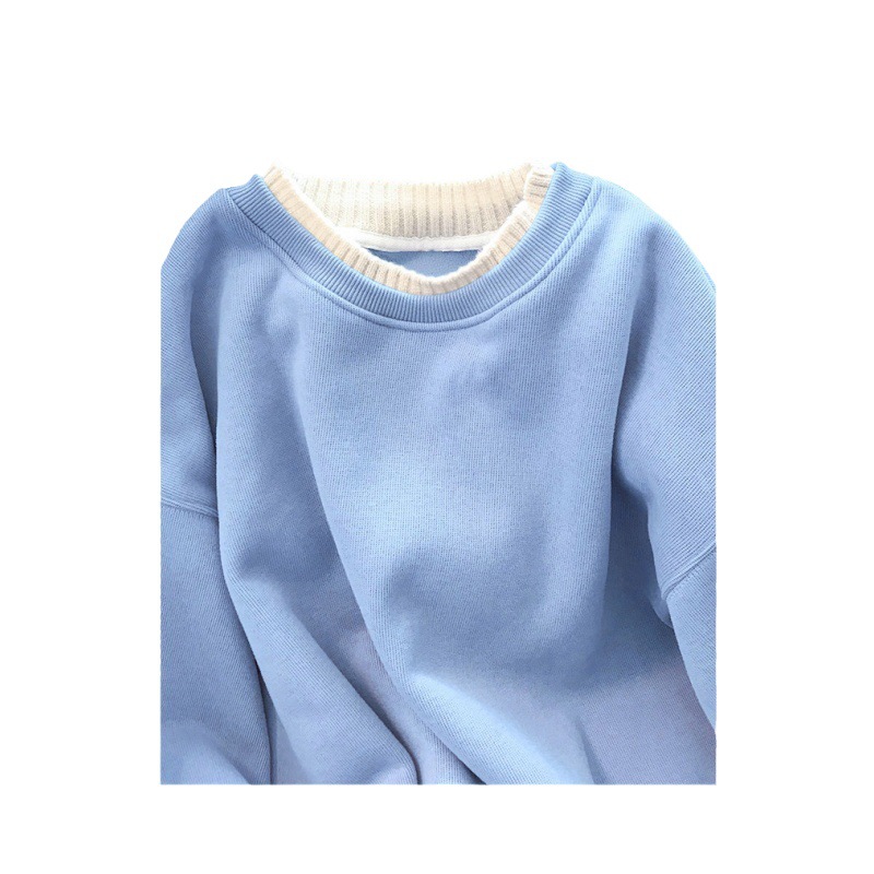 New Women's Sweatshirt Customized Velvet Round Neck Sweatshirt Women's Thick Fake Two-Piece Long-Sleeved Loose Large Size Women's Clothing