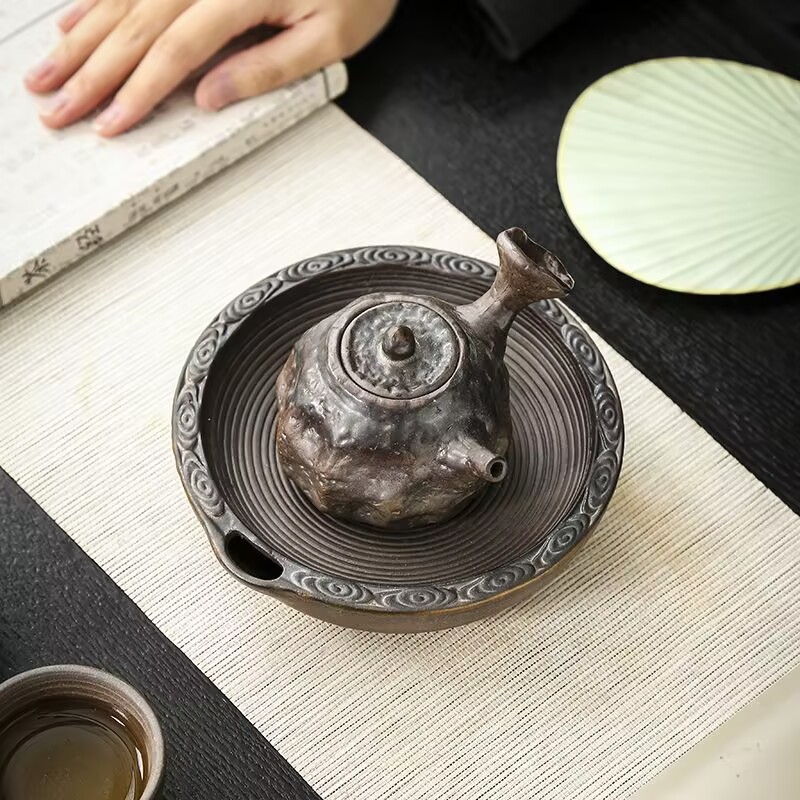 Stoneware Simple Creative Ceramic Pot Bearing Dry Bubble Table Water Storage Chinese Style Vintage Pot Tray Pot Tea Pad Small Tea Tray