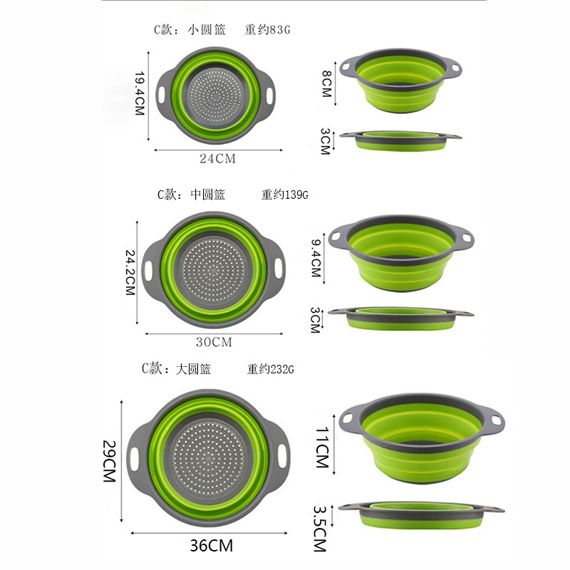 Foldable Drain Basket Round Drain Basket Telescopic Foldableing Fruit Basket Vegetable Washing Basket 3-Piece Set Draining Fruit Basket