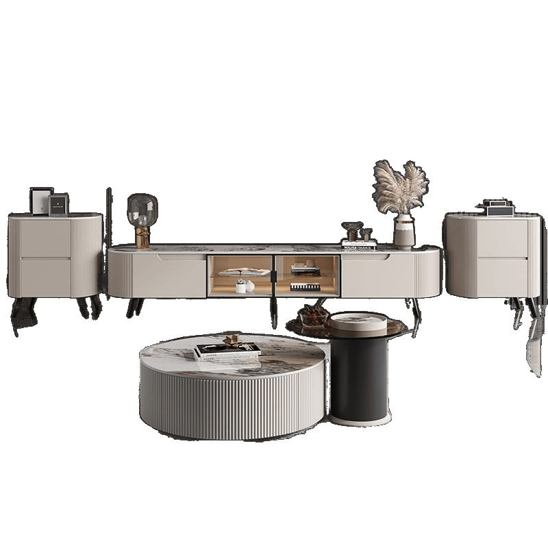 2025 New Slate Tv Cabinet Simple Modern Living Room Minimalist Storage Round Light Luxury Small Apartment Coffee Table