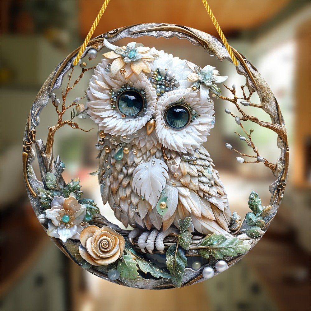 Cross-Border Whimsical Round Wall Art 1 Charming Owl Sun Catcher Cross-Border