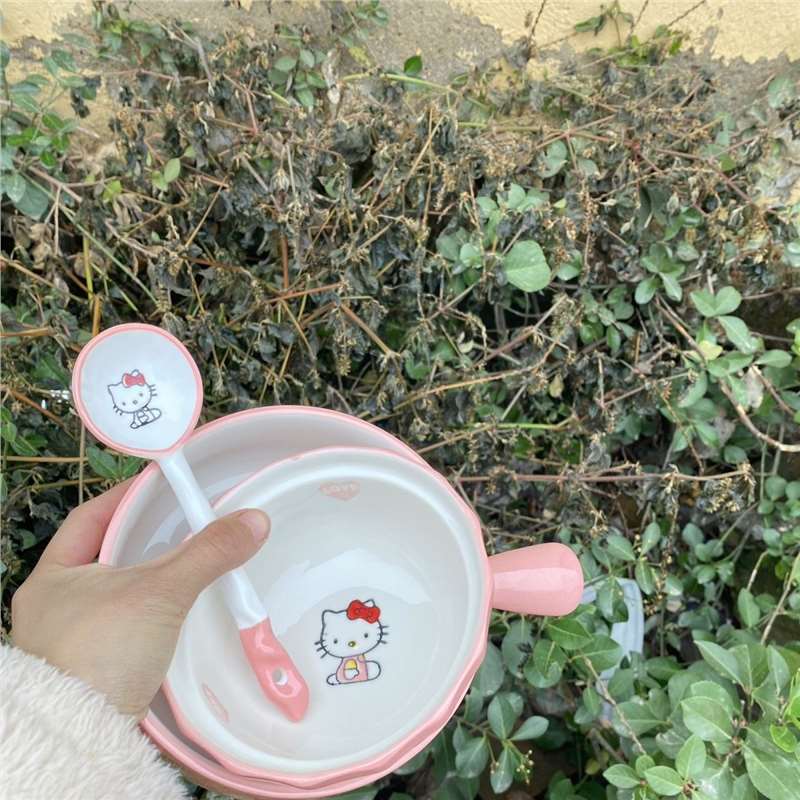 керамическая посуда Hello Kitty, набор для одного человека, чаша, тарелка, ложка