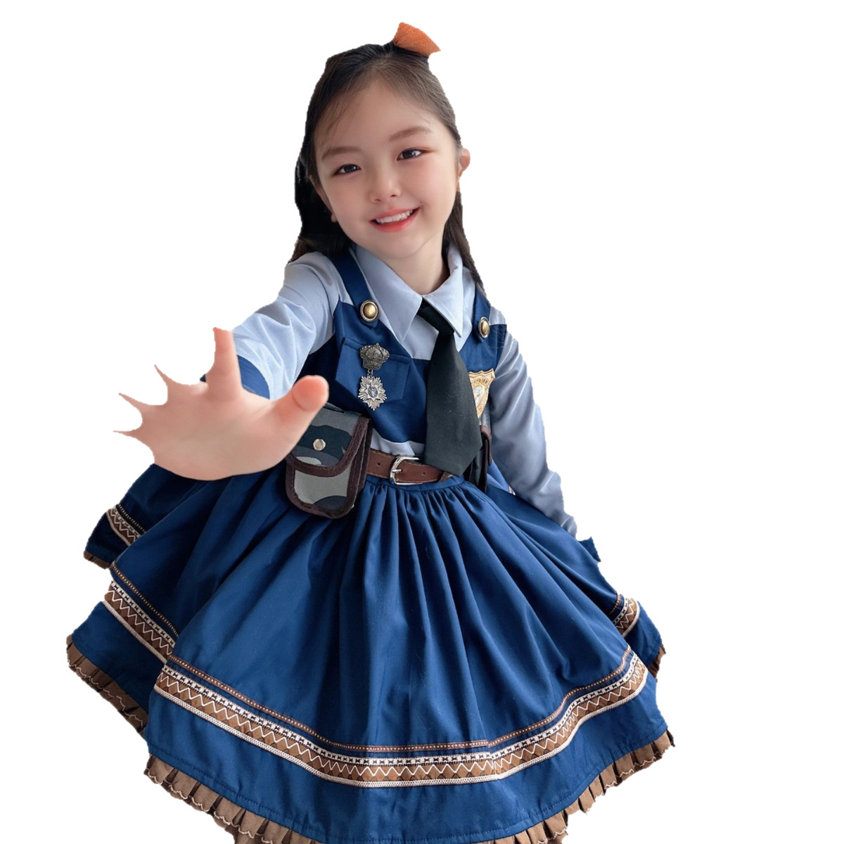 2024 Spring and Summer New Children's Rabbit Police Officer Cos Suit Cartoon Lolita Fake Two-Piece Girls Dress