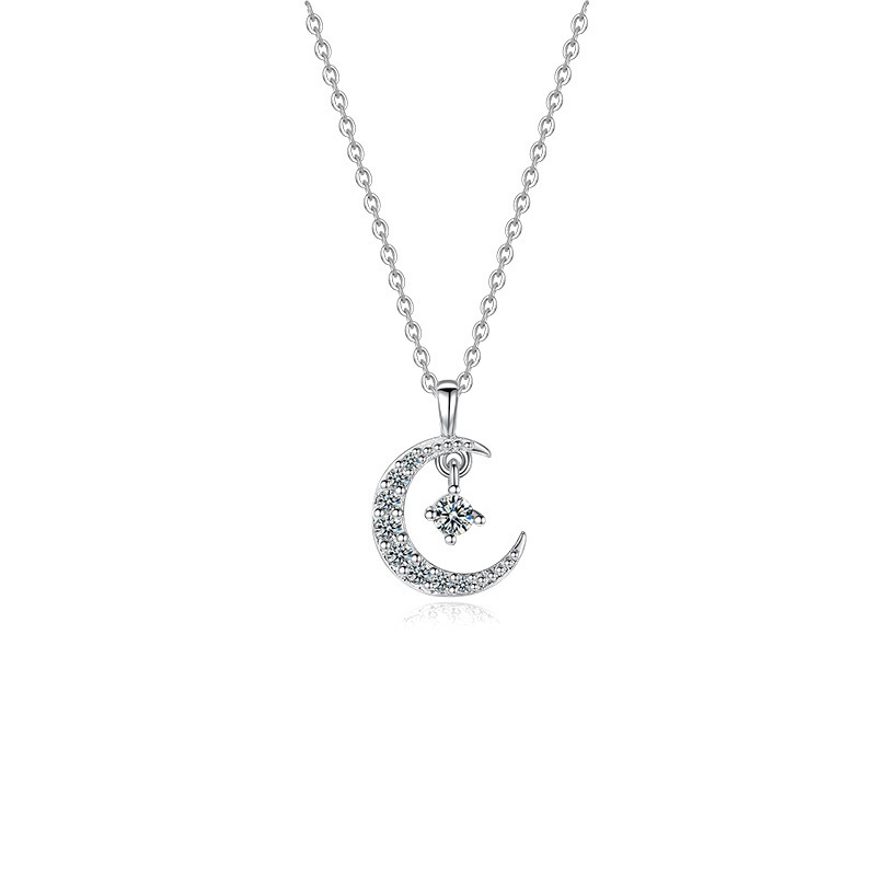 Titanium Steel Korean Style High-End Design Moon Diamond Necklace for Girls Fresh and Simple Fashion Necklace Cold Style Clavicle Chain