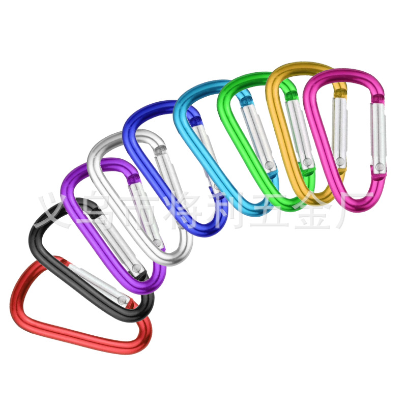 In stock wholesale 4 5 6 7 8 D type hard aluminum alloy environmental protection carabiner outdoor travel spring hook