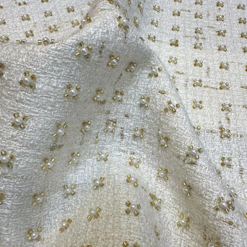 Новая стильная твидовая ткань с золотой вышивкой для пальто и платьев