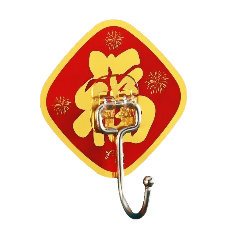Fu character red festive hook strong adhesive punch-free seamless sticky hook wall load-bearing door hanging Chinese knot hook