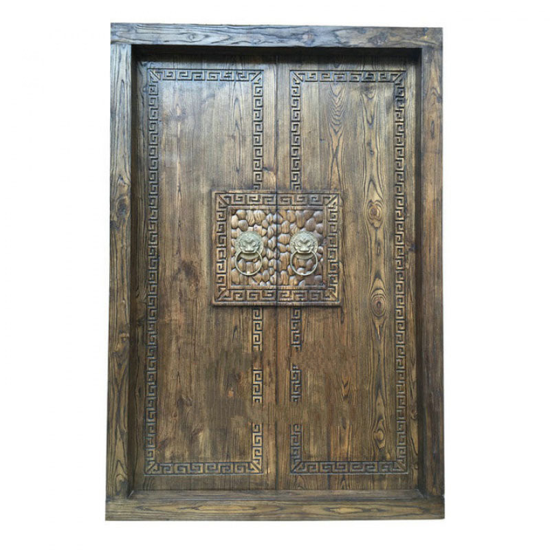 Custom-Made Antique Solid Wood Doors, Chinese-Style Entrance Door Manufacturer Customization, Retro Checkerboard Doors, Solid Wood Flat Doors