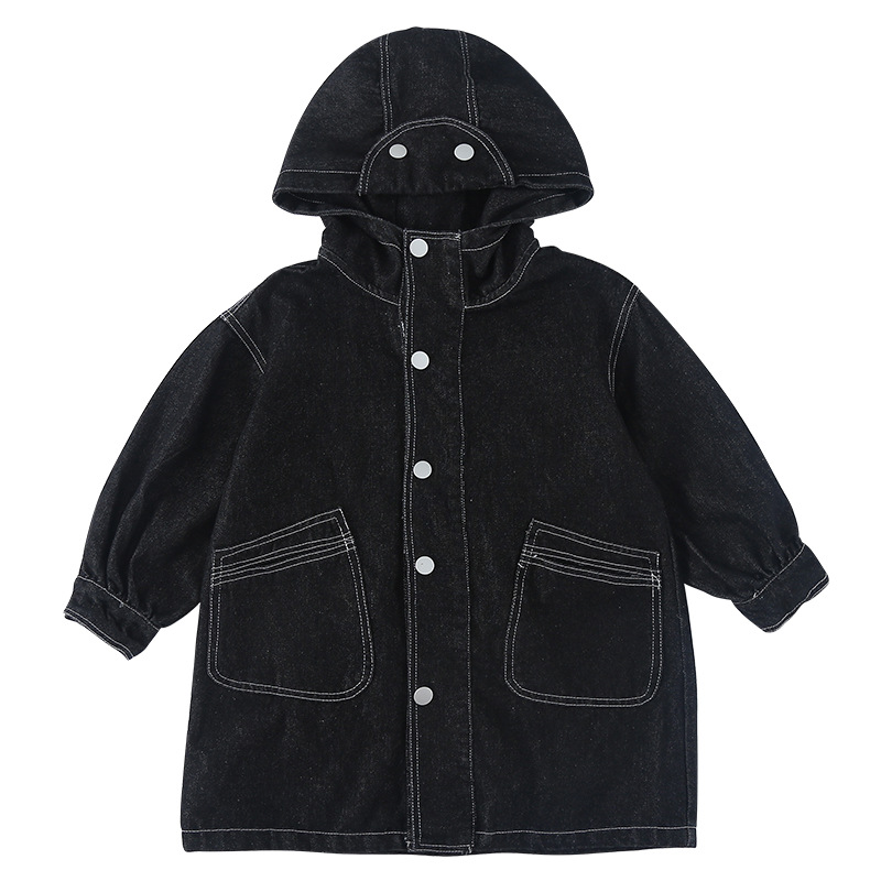 Children's Denim Jacket Mid-Length Girls' Hooded Windbreaker Boys' Autumn Clothing 2025 New Spring and Autum Baby Tops