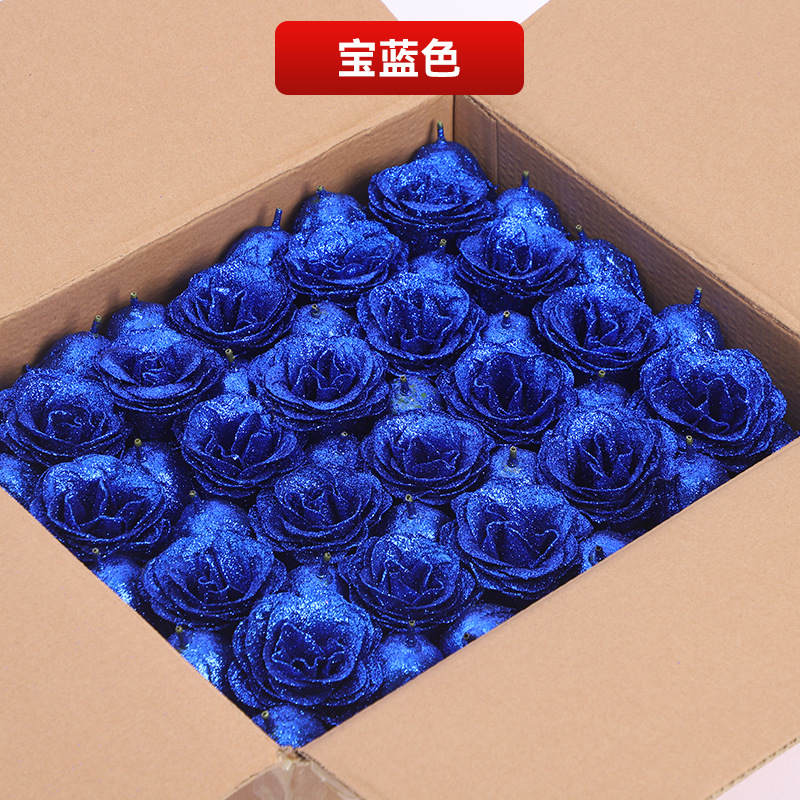 Factory wholesale simulation gold powder crystal rose flower head blue enchantress red fake flower flash cross-border rose