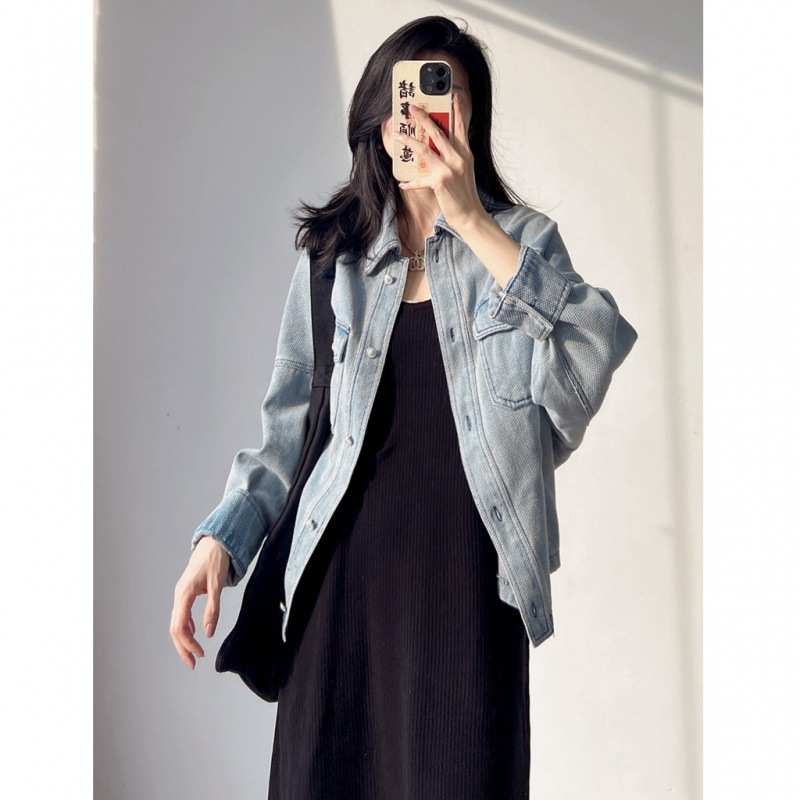 Cross-Border Retro Niche Denim Jacket for Women in Autumn Loose Korean Style Women's Versatile Cardigan Denim Jacket Outer Clothes Trendy