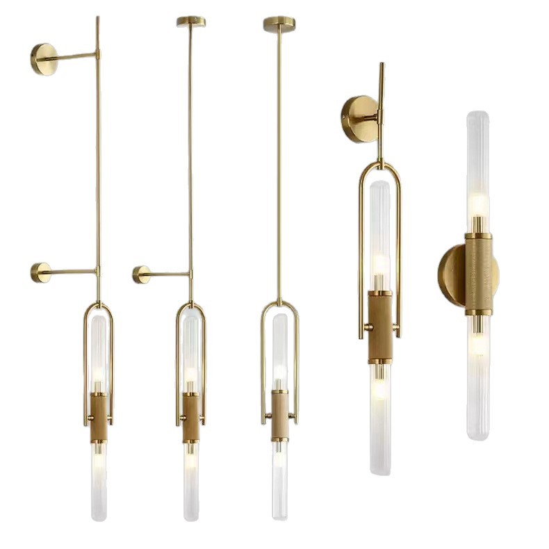 Modern minimalist designer long pole lamp villa living room hotel lobby front desk background wall up and down luminous wall lamp