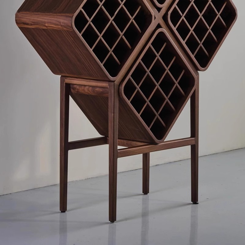 New Chinese Style Black Walnut Wine Rack New High-End Rhombus Shelf Home Living Room Solid Wood Wine Cabinet Display Rack