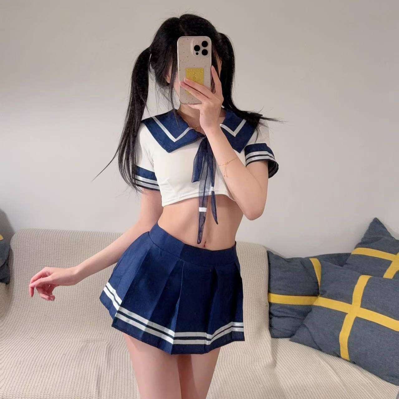 Золотое ночное сексуальное белье, сексуальное чистое желание, мягкое платье для девушек-студентов, JK униформа, соблазнительная юбка, морская униформа