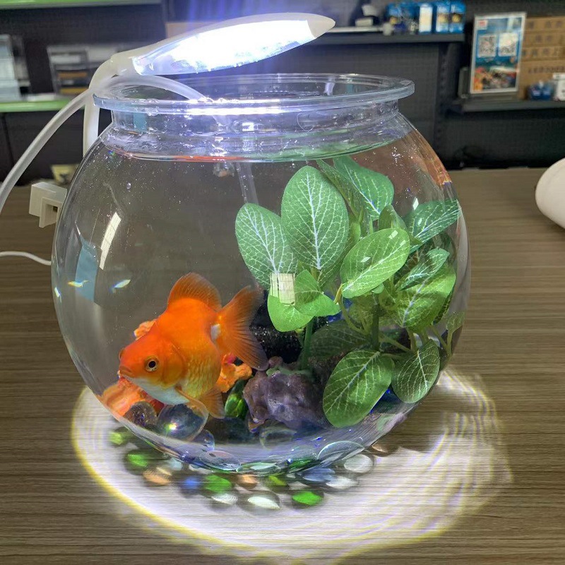 Spot Small Round Fish Tank Household Desktop Goldfish Tank Plastic Landscape Ecological Tank Transparent Anti-Fall Fish Tank Wholesale