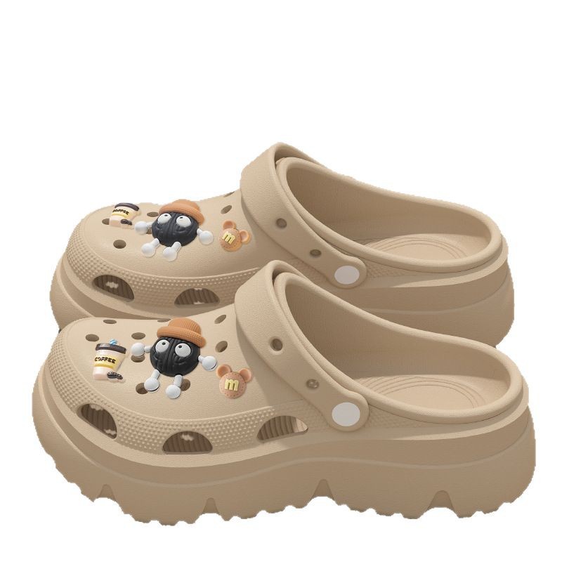 Thick-soled hole shoes women's 2025 new summer wear non-slip deodorant beach excrement feeling sandals and slippers for women