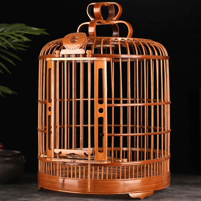 Bamboo Finch Cage, High-Quality Guizhou Kaili Myna Bird Cage, Full Set of Accessories, Handmade Old Bamboo Myna Bird Cage, Large Size