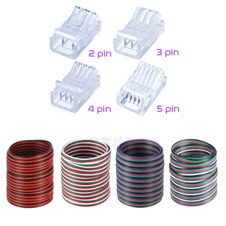 10Mmled Transparent Solder-Free Connector with Crystal Buckle Color Cable Accessories Package Rgbled Light Terminal Light Strip