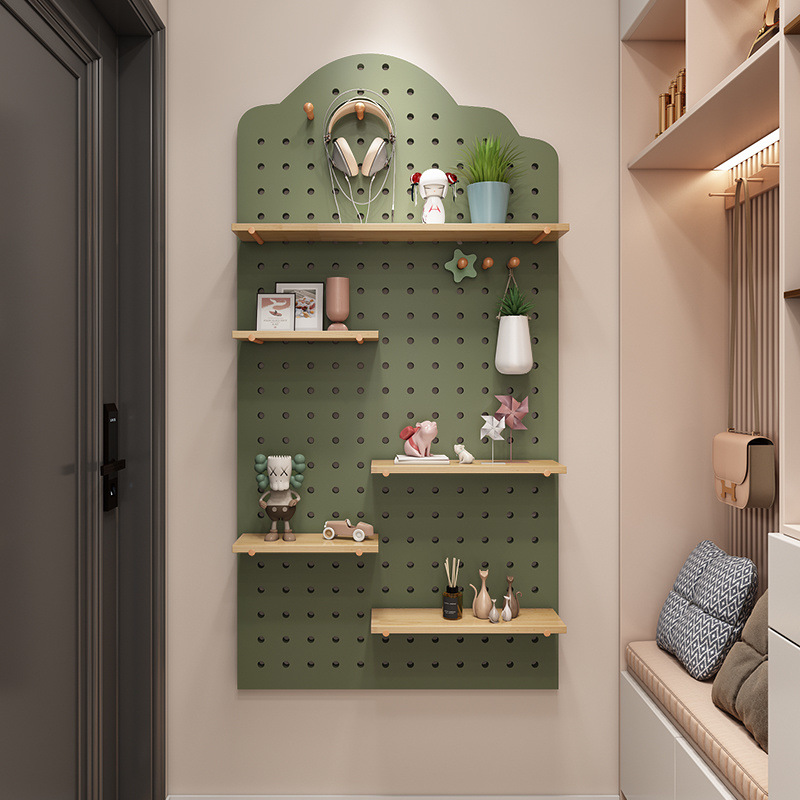 Solid Wood Hole Board Wall Storage Rack Wooden Wall Hanging Wall Bookshelf Partition Storage Rack Hanging Board Wall Rack Supply