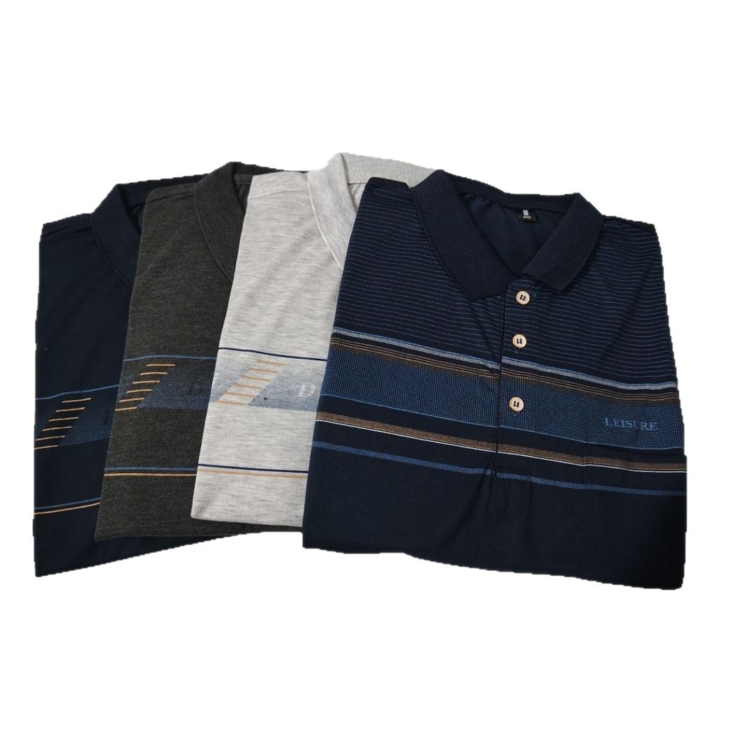 Summer new short-sleeved men's middle-aged and elderly top lapel T-shirt loose middle-aged dad T-shirt Ice Silk men's clothes