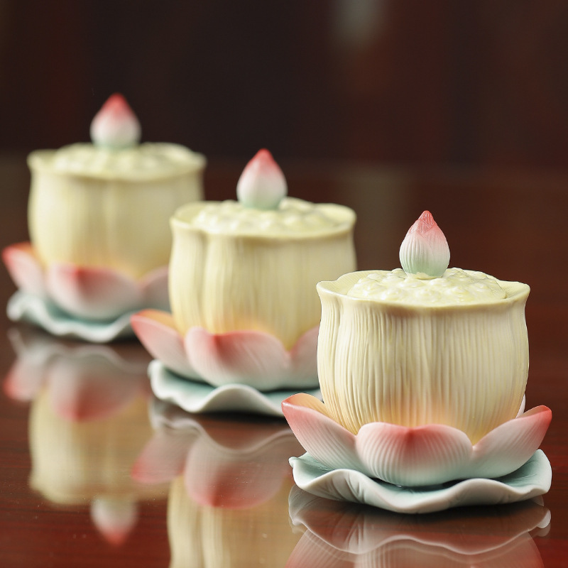 Water Cup Home Sacred Guanyin Sacred Water Cup Ceramic Lotus Fruit Cup Sacred Water Dehua Ceramic Buddha Tools Wholesale