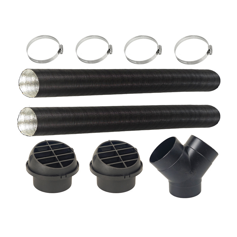 75mm diesel heater Y type 3 outlet connectors and 2 air outlets and 2 pipeline tubes warm black